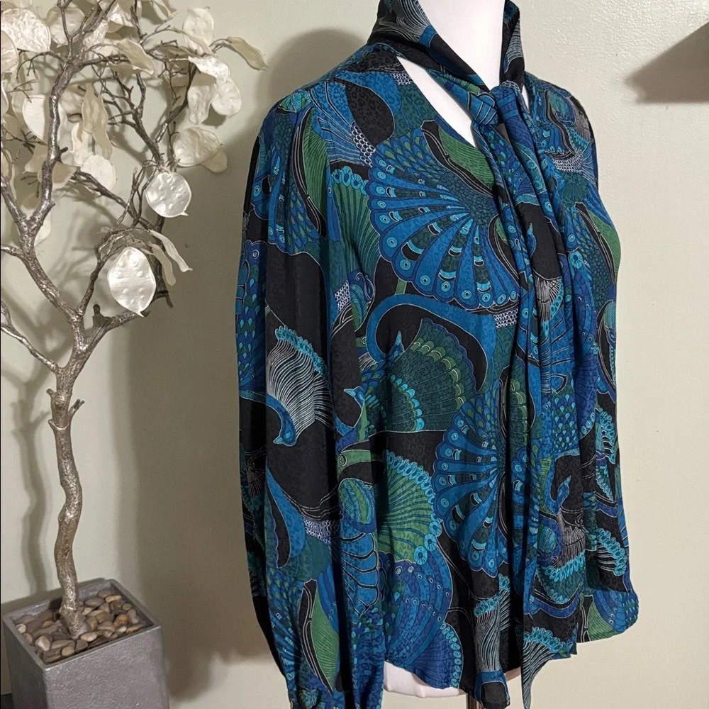 Chico's Blue and Green Vibrant Blouse